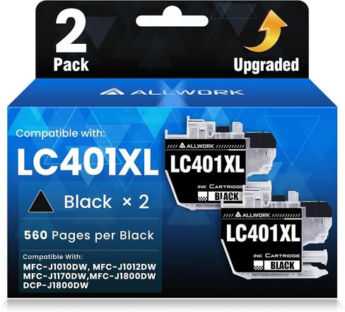 LC401XL Black LC401 Ink Cartridges Compatible for Brother LC401XLBK 2-Pack in Kuwait