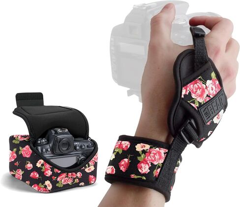 USA Gear Large Camera Sleeve (Floral) + Camera Hand Strap (Floral) - Bundle in Kuwait