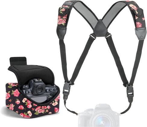 USA Gear Large Camera Sleeve (Floral) + Chest Harness Strap (Floral) - Bundle in Kuwait