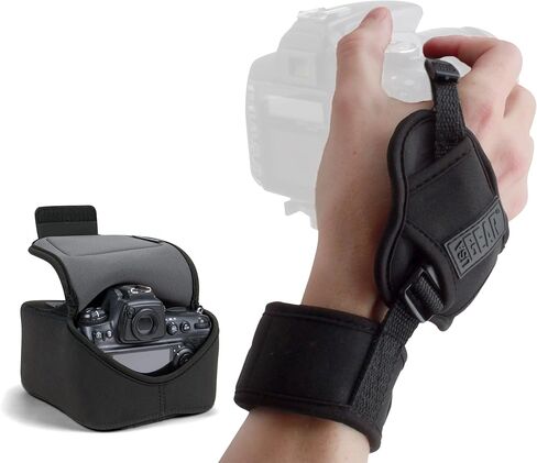 USA Gear Large Camera Sleeve (Black) + Camera Hand Strap (Black) - Bundle in Kuwait