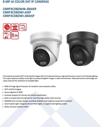 LTS Platinum CMIP3CD82WI-28AISP IP 8MP Wide Len Ai Color 247 Built-in Mic Hybrid Light Camera LTCMIP3CD82WI-28AISP in Saudi Arabia