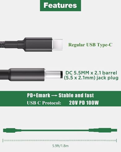USB C to DC 【5.5mm x 2.1mm Barrel Plug】 Power Cable in Saudi Arabia