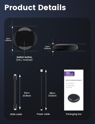 Wireless HDMI Display Adapter, Plug & Play, for iPhone,Android in Saudi Arabia