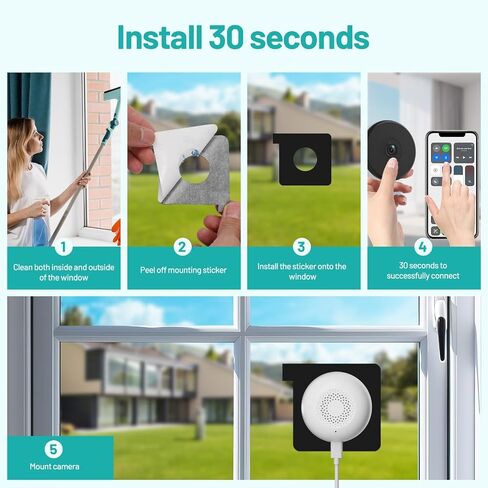 2K Window Camera, 5G & 2.4GHz WiFi Indoor Dome Camera for Home Security w/Full Color Night Vision, Real-Time Alerts, Human/Motion Detection, Alexa, 24/7 Recording, Easy Install,White,Short-4P in Kuwait