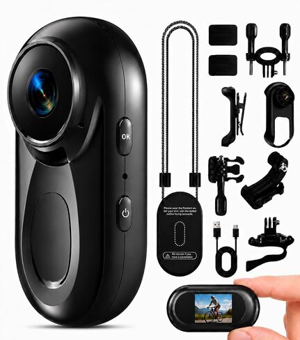 Mini Body Camera 1080P, 512G Thumb Action Camera with Magnetic & 360° Clip in Kuwait