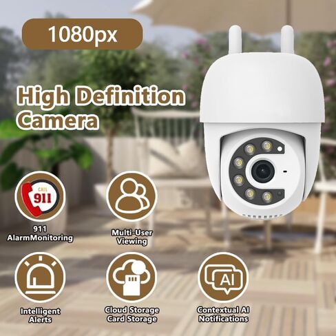 Outdoor Security Camera 355° Pan 90° Tilt Dual Light Full-Color Night Vision 2.4G WiFi Home Surveillance with Two-Way Audio & Infrared Vision, Compatible with 911 Center, Instavision APP in Kuwait