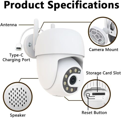 Outdoor Security Camera 355° Pan 90° Tilt Dual Light Full-Color Night Vision 2.4G WiFi Home Surveillance with Two-Way Audio & Infrared Vision, Compatible with 911 Center, Instavision APP in Kuwait