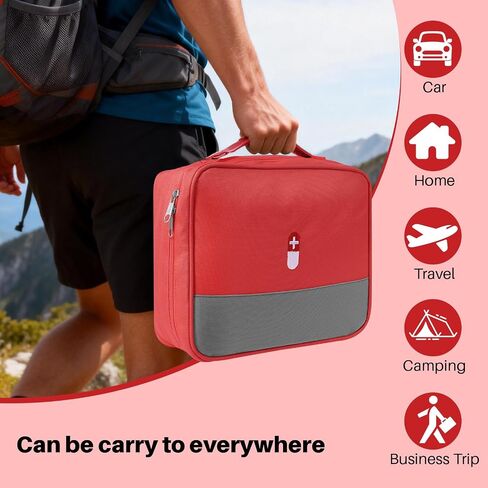 First Aid Bag Empty Medicine Bag Portable Medical Supplies Organizer Bag for Home Traveling Outdoor Hiking Camping Backpacking Red in Kuwait