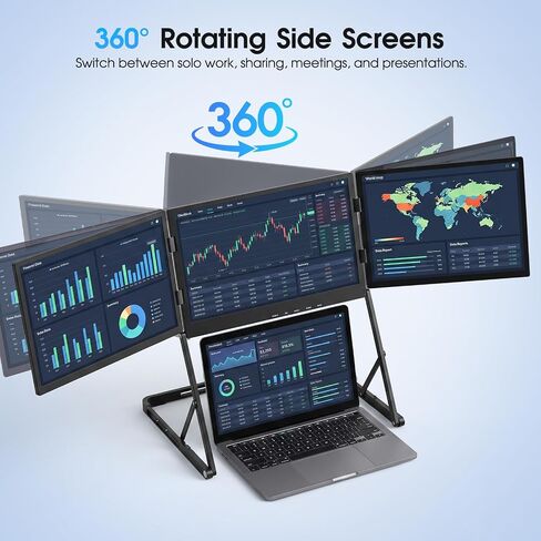 15.6" Triple Laptop Screen Extender, FHD 1080P IPS Portable Monitor for 11-18" Laptops, Foldable 360° Rotating Display, USB-C & HDMI, Compatible with Windows and MacOS in Kuwait
