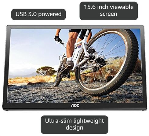 AOC e1659Fwu 15.6-Inch Ultra Slim 1366x768 Res 200 cd/m2 Brightness USB 3.0-Powered Portable LED Monitor w/ Case Black in Kuwait