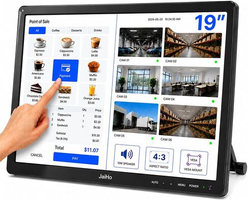 19-Inch Widescreen Touchscreen Monitor, 1440x900 HD 16:10 IPS Display with BNC HDMI VGA AV USB Input, 400cd/m² High Brightness Touch Screen for POS Kiosk Industrial Control, Built-in Speakers in Kuwait