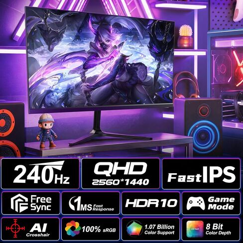 27 Inch 240Hz Gaming Monitor, QHD Fast IPS Monitor, 1ms MPRT in Kuwait