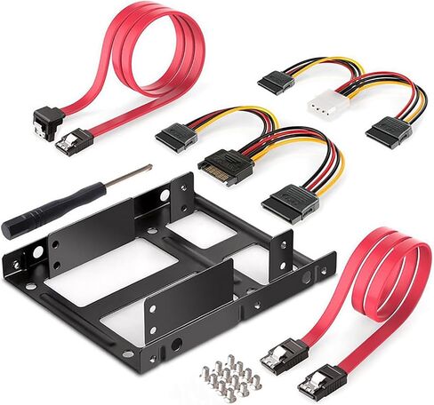 RLECS Dual SSD/HDD Metal Mounting Bracket with Screwdriver/Screws/SATA Power Cable/Data Cable Set in Kuwait