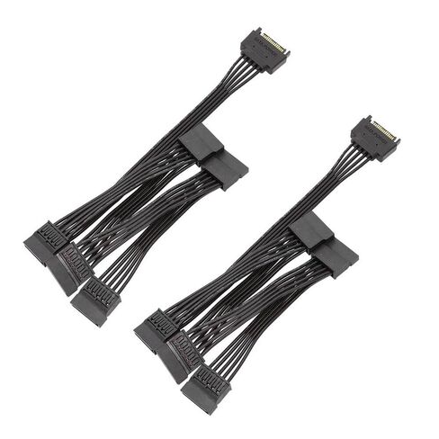 2pcs SATA 15-Pin 1-Male-to-5-Female Power Splitter Cable, 60cm Flat Black 18AWG Tinned Copper for HDD/SSD in Kuwait