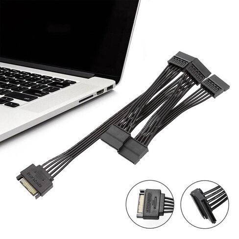 2pcs SATA 15-Pin 1-Male-to-5-Female Power Splitter Cable, 60cm Flat Black 18AWG Tinned Copper for HDD/SSD in Kuwait