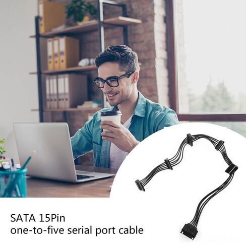 2pcs SATA 15-Pin 1-Male-to-5-Female Power Splitter Cable, 60cm Flat Black 18AWG Tinned Copper for HDD/SSD in Kuwait