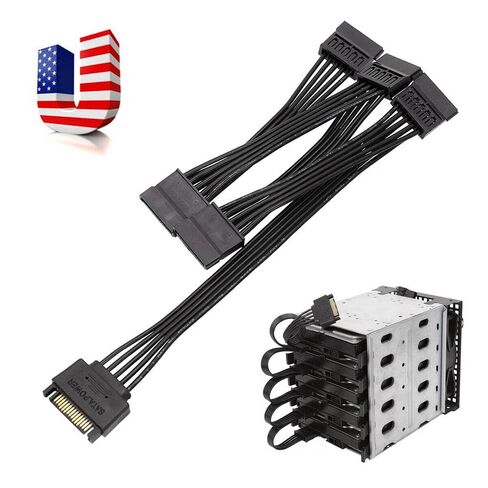 2pcs SATA 15-Pin 1-Male-to-5-Female Power Splitter Cable, 60cm Flat Black 18AWG Tinned Copper for HDD/SSD in Kuwait