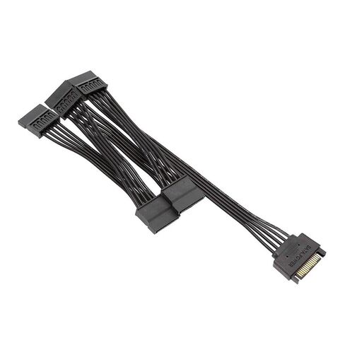 2pcs SATA 15-Pin 1-Male-to-5-Female Power Splitter Cable, 60cm Flat Black 18AWG Tinned Copper for HDD/SSD in Kuwait