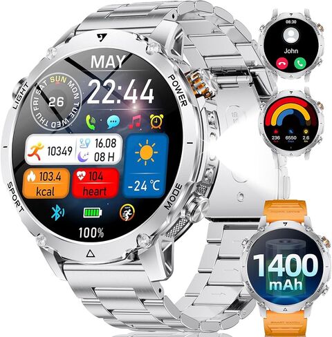 SUNKTA Military Smartwatch for Men 1400mAh Ultra Battery Fitness Smart Watch Answer/Make Calls, Heart Rate,Sleep Tracker, 100+Sports Mode, IP68 Waterproof Smartwatch for Android iPhone(2 Bands) in Kuwait