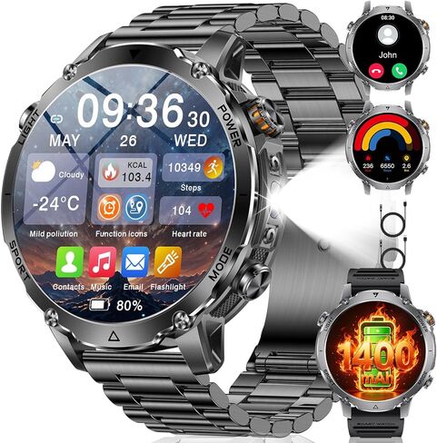 SUNKTA Military Smartwatch for Men 1400mAh Ultra Battery Fitness Smart Watch Answer/Make Calls, Heart Rate,Sleep Tracker, 100+Sports Mode, IP68 Waterproof Smartwatch for Android iPhone(2 Bands) in Saudi Arabia