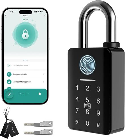 Heavy Duty Fingerprint Padlock with Key, Outdoor Smart Padlock with Code Keypad, Smart Combination Gate Lock for Outdoor Fence, Gate, Storage Unit, Tuya App, Waterproof (10 mm Shackle) in Kuwait