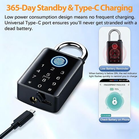 Heavy Duty Fingerprint Padlock with Key, Outdoor Smart Padlock with Code Keypad, Smart Combination Gate Lock for Outdoor Fence, Gate, Storage Unit, Tuya App, Waterproof (10 mm Shackle) in Kuwait