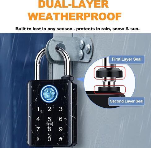 Heavy Duty Fingerprint Padlock with Key, Outdoor Smart Padlock with Code Keypad, Smart Combination Gate Lock for Outdoor Fence, Gate, Storage Unit, Tuya App, Waterproof (10 mm Shackle) in Kuwait