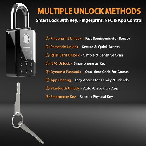 Heavy Duty Fingerprint Padlock with Key, Outdoor Smart Padlock with Code Keypad, Smart Combination Gate Lock for Outdoor Fence, Gate, Storage Unit, Tuya App, Waterproof (10 mm Shackle) in Kuwait