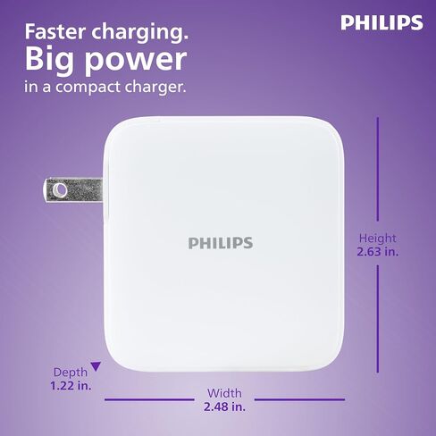 Philips USB C Fast Charger, 100W, 4-Ports, 3 USB-C, 1 USB-A, Foldable Plug in Kuwait