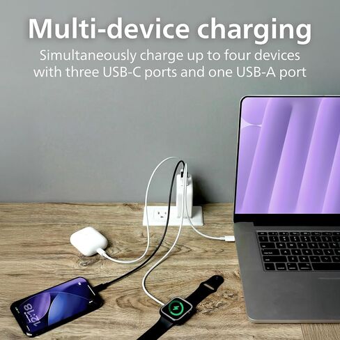 Philips USB C Fast Charger, 100W, 4-Ports, 3 USB-C, 1 USB-A, Foldable Plug in Kuwait