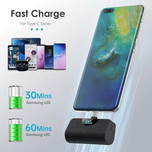 Mini Portable Charger USB-C Power Bank 5200mAh,Ultra Compact LCD Display Battery Pack Backup Charger Compatible with iPhone 17/17 Air/17 Pro/17 Pro Max/16/16 Plus/16 Pro/15 Series,Galaxy,Android etc in Kuwait