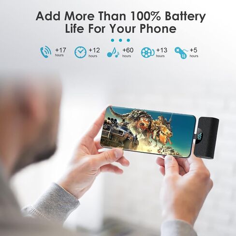 Mini Portable Charger USB-C Power Bank 5200mAh,Ultra Compact LCD Display Battery Pack Backup Charger Compatible with iPhone 17/17 Air/17 Pro/17 Pro Max/16/16 Plus/16 Pro/15 Series,Galaxy,Android etc in Kuwait