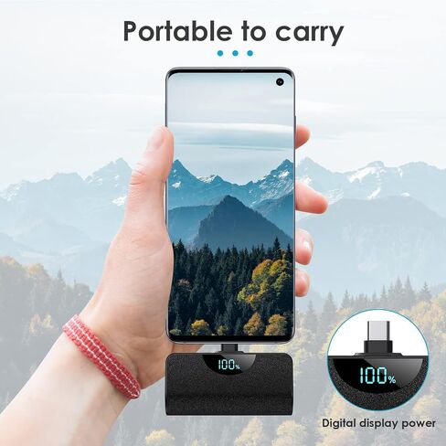 Mini Portable Charger USB-C Power Bank 5200mAh,Ultra Compact LCD Display Battery Pack Backup Charger Compatible with iPhone 17/17 Air/17 Pro/17 Pro Max/16/16 Plus/16 Pro/15 Series,Galaxy,Android etc in Kuwait