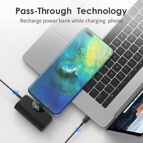 Mini Portable Charger USB-C Power Bank 5200mAh,Ultra Compact LCD Display Battery Pack Backup Charger Compatible with iPhone 17/17 Air/17 Pro/17 Pro Max/16/16 Plus/16 Pro/15 Series,Galaxy,Android etc in Kuwait