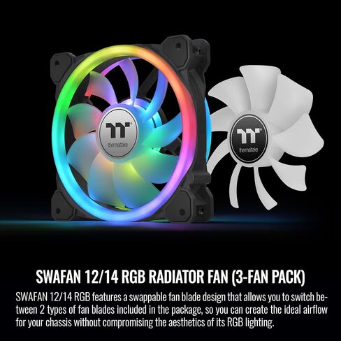 Thermaltake SWAFAN 14 RGB Radiator Fan TT Premium Edition 3 Pack, Swappable Fan Blade Design, Customizable air Flow Direction, 2000 RPM, CL-F138-PL14SW-A in Kuwait