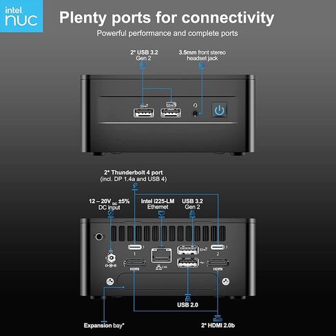 Intel 2024 Newest NUC13 Tiny Client Mini Desktop PC 13th 12-Core i7-1360P 16GB DDR4 512GB M.2 NVMe SSD Iris Xe Graphics WiFi 6E RJ-45 2 x Thunderbolt4 2 x HDMI Windows 11 Pro w/RE USB, Black in Kuwait
