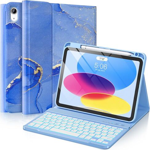 FUWANG for iPad A16 11th/10th Generation Case with Keyboard,Marble Hot Pink in Kuwait
