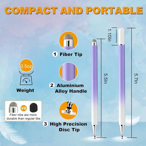 Stylus Pen for Touchscreen (5 Pack), with Magnetic Pen Cap, 2 in 1 High Precision Stylus Pen for iPad/iPhone/Nintendo Switch/Samsung/Android Smartphone and Tablets, Compatible with All Touch Screen in Kuwait