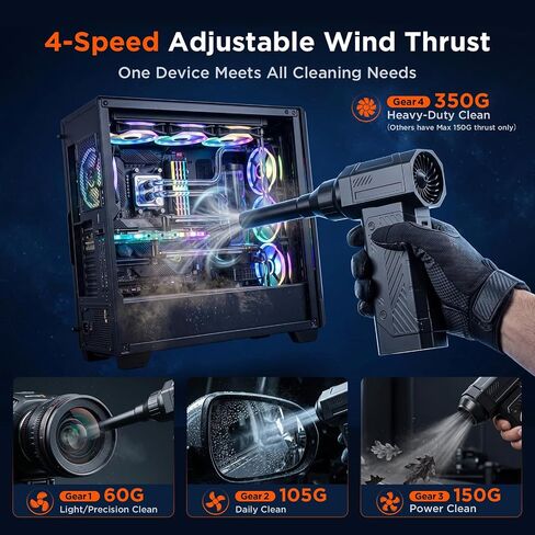 Compressed Air Duster,110000RPM Ultra-Powerful Electric Air Duster with 4-Speed Adjustable, Rechargeable Cordless Air Blower for PC Keyboard Cleaning, Car, Home in Kuwait