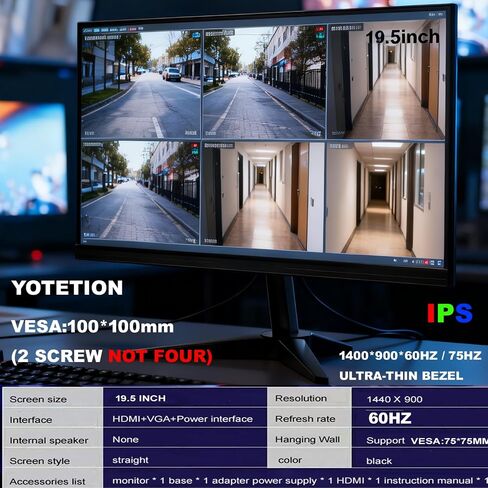 19.5inch IPS Monitor Without Audion Professional HD (1440 x 900), 60Hz Refresh Rate, Visual Protection Technology, Blue Light Filter and Flicker-Free Technology HDMI and VGA Ports in Kuwait