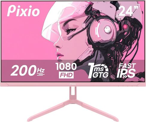 Pixio PX248 Wave Pink 24" 200Hz 1080p Fast IPS Panel 1ms GTG Gaming Monitor with Pink HDMI 2.1 Cable Ultra Certified Ultra High Speed 6FT 8K 60Hz 4K 120Hz Nylon Braided in Kuwait