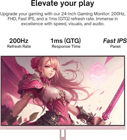 Pixio PX248 Wave Pink 24" 200Hz 1080p Fast IPS Panel 1ms GTG Gaming Monitor with Pink HDMI 2.1 Cable Ultra Certified Ultra High Speed 6FT 8K 60Hz 4K 120Hz Nylon Braided in Kuwait