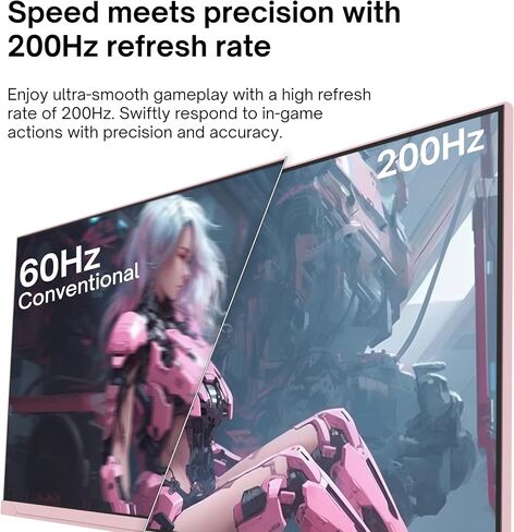 Pixio PX248 Wave Pink 24" 200Hz 1080p Fast IPS Panel 1ms GTG Gaming Monitor with Pink HDMI 2.1 Cable Ultra Certified Ultra High Speed 6FT 8K 60Hz 4K 120Hz Nylon Braided in Kuwait