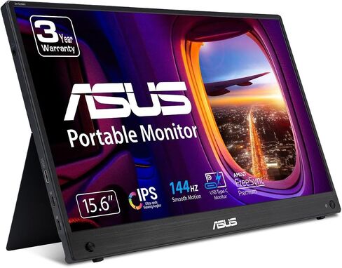 ASUS ZenScreen 15.6" 1080P Portable USB-C Monitor (MB16AHG) - Full HD, IPS, 144Hz, Mini-HDMI, Freesync Premium™, Ergo Kickstand, Eye Care, Blue Light Filter, Tripod Mountable, Protective Sleeve in Kuwait