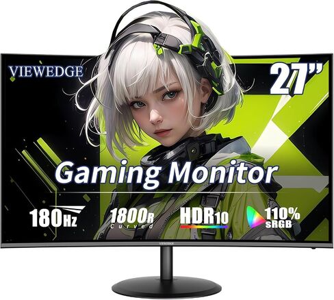 Viewedge 27 inch Curved Gaming Monitor 180Hz 1ms 1080p Computer Monitor in Kuwait