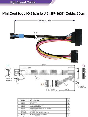 Micro SATA Cables|PCIe Gen4 Mini Cool Edge IO 38pin to U.2 (SFF-8639) Cable 50 CM in Kuwait
