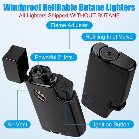 Torch Lighter 2 Pack Windproof Dual Jet Flame Refillable Butane Lighters in Kuwait