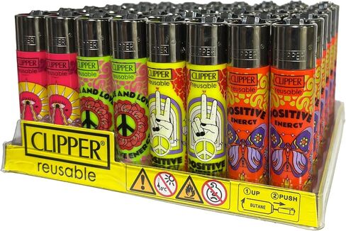Clipper Lighters - Full Tray of 48 Large Reusable Lighters - Positive Energy Hippie Design in Kuwait