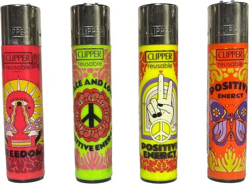 Clipper Lighters - Full Tray of 48 Large Reusable Lighters - Positive Energy Hippie Design in Kuwait
