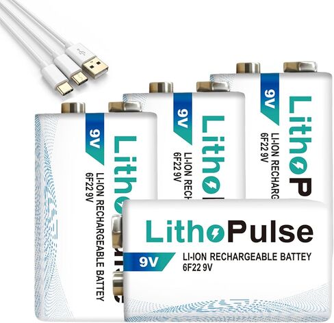 LithoPulse 6 Pack 9V Lithium Batteries Rechargeable 1200mAh 9 Volt Battery in Saudi Arabia